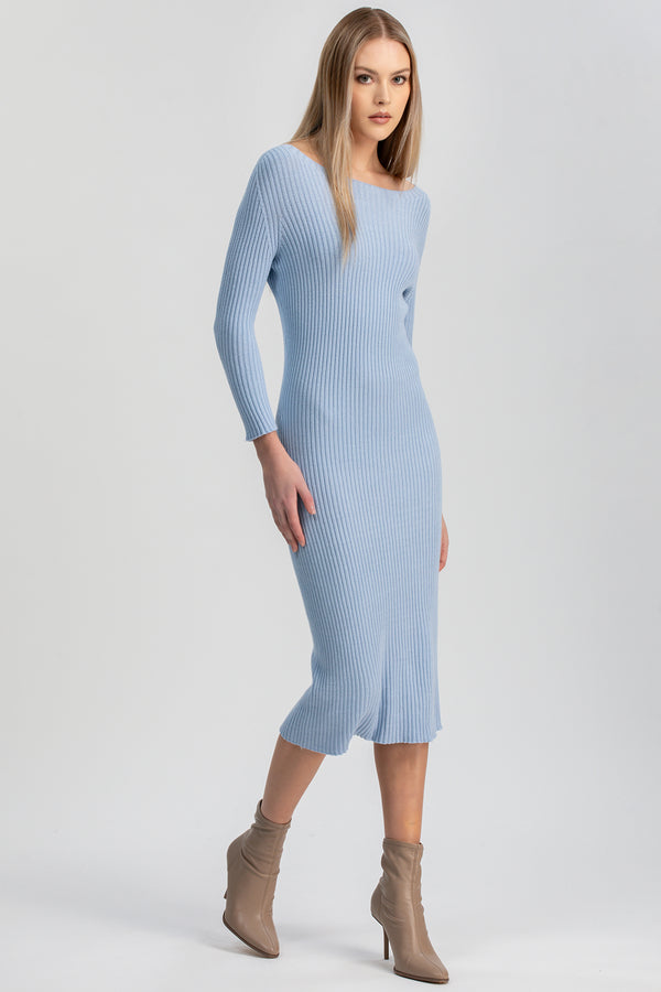 EMMA | Fitted Dress in Sky Blue with Long Sleeves