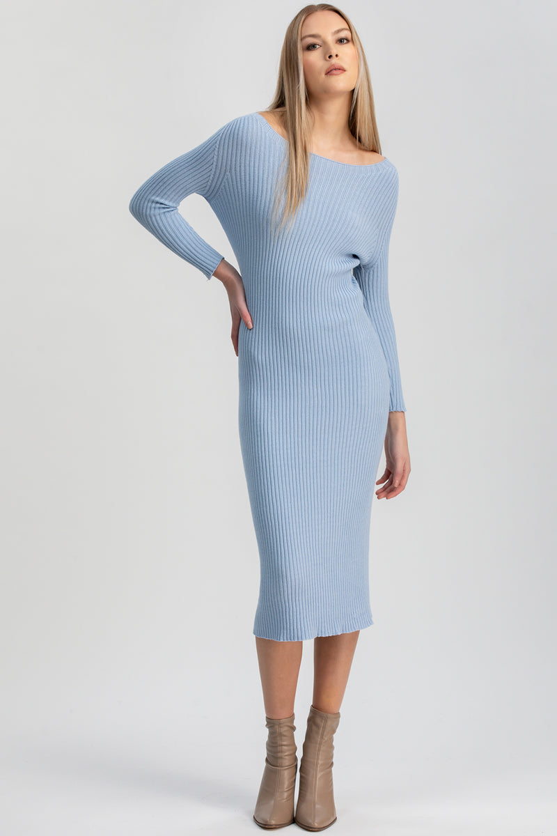 EMMA | Fitted Dress in Sky Blue with Long Sleeves