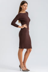 EMMA | Fitted Dress in Brown with Long Sleeves