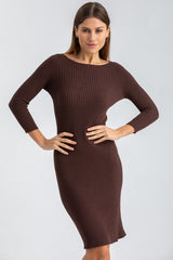 EMMA | Fitted Dress in Brown with Long Sleeves