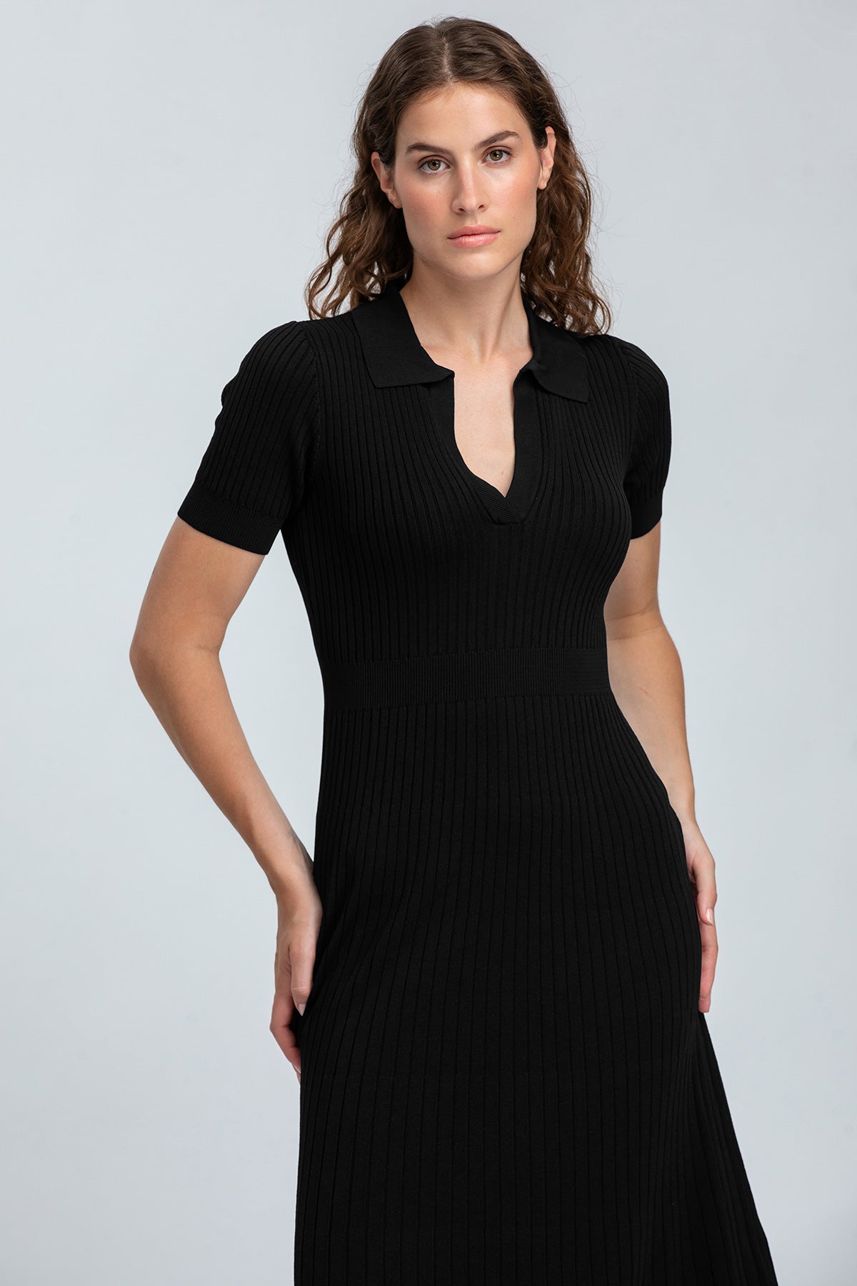 AZALEA | Black Flared Polo Dress with Collar