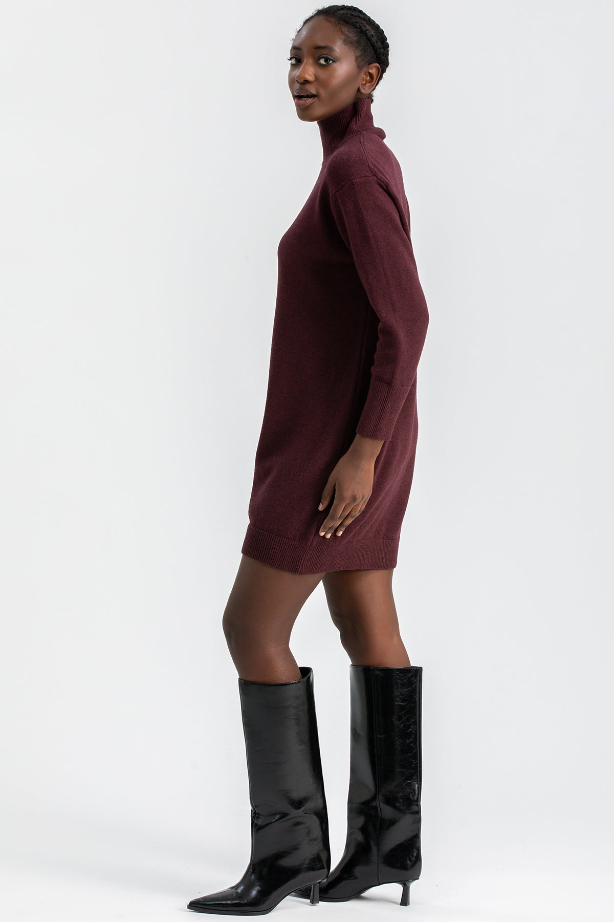 FELICIA | Burgundy Mini Dress with Long Sleeves