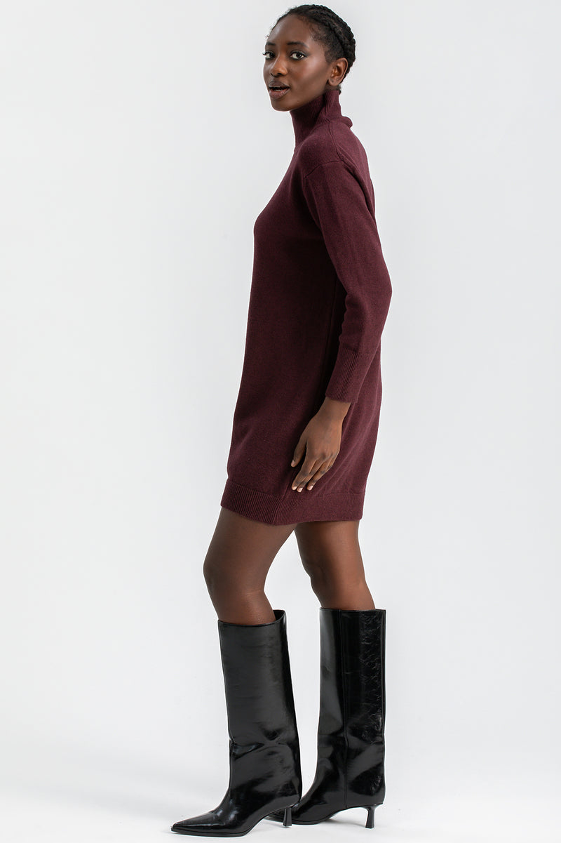 FELICIA | Burgundy Mini Dress with Long Sleeves