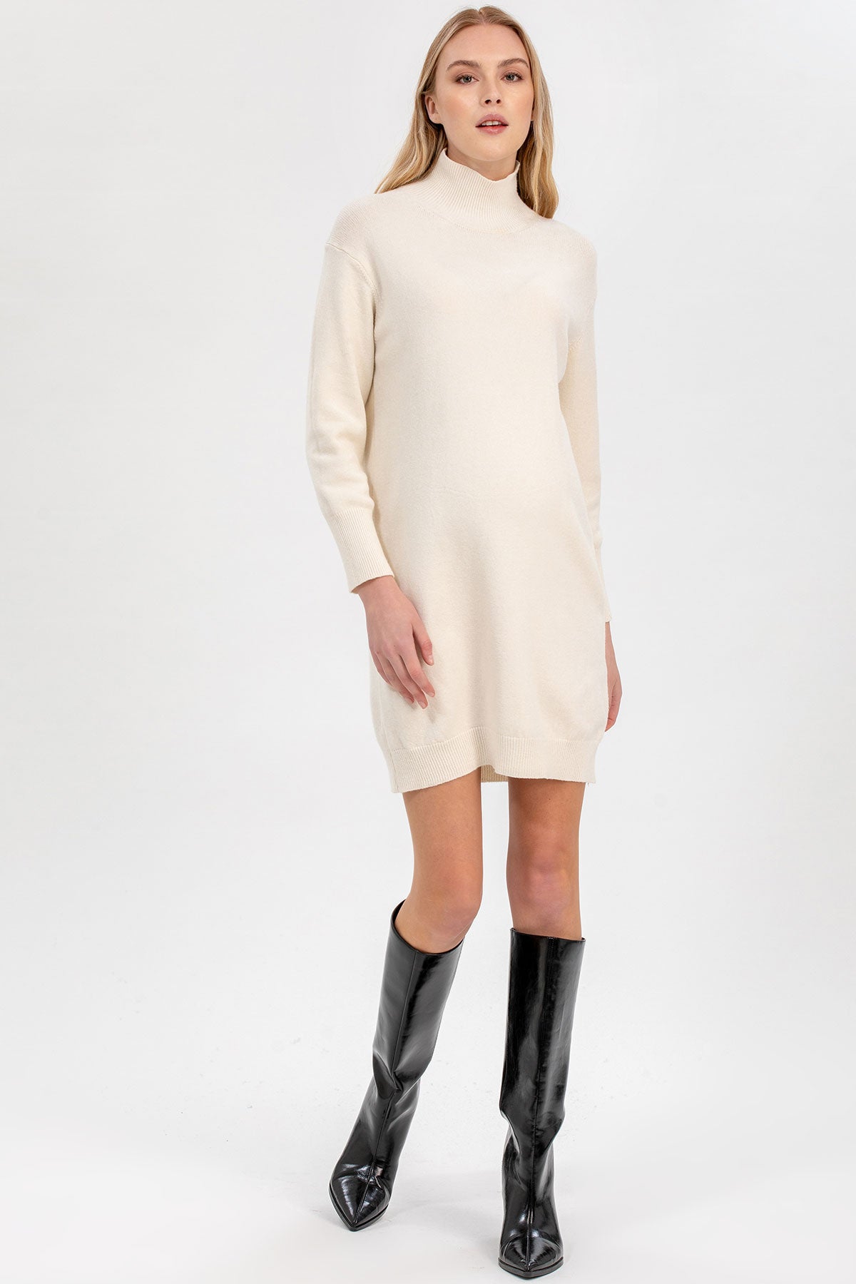 FELICIA | Cream Maternity Mini Dress with Long Sleeves