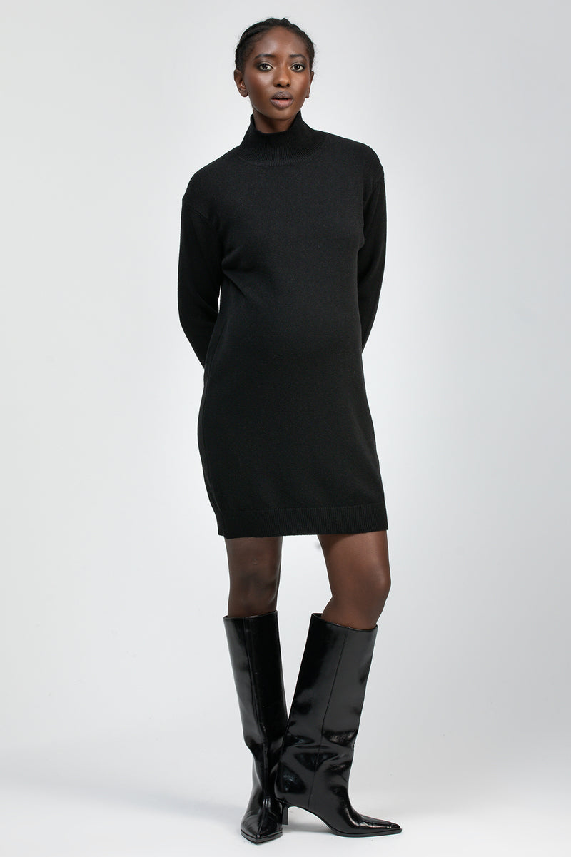 FELICIA | Black Maternity Mini Dress with Long Sleeves