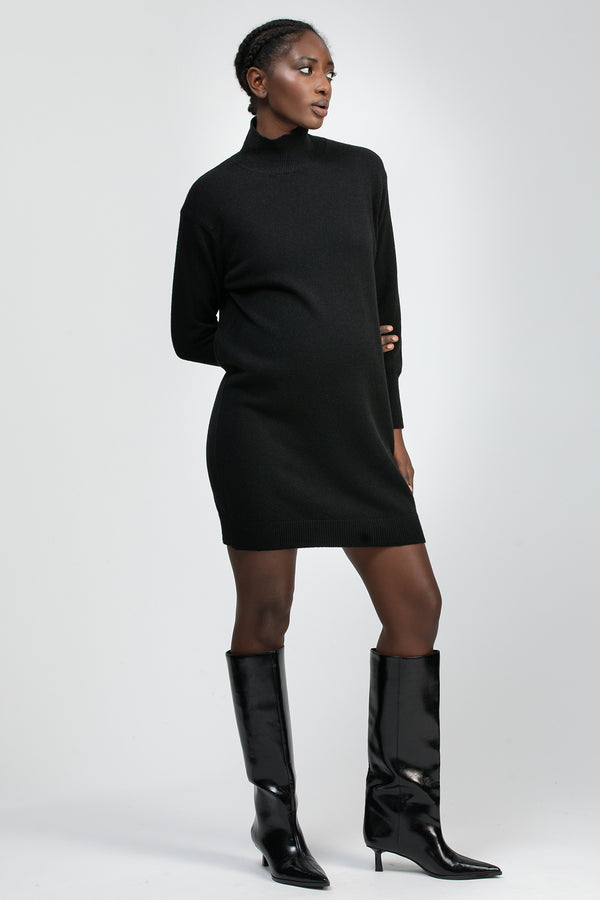FELICIA | Black Maternity Mini Dress with Long Sleeves