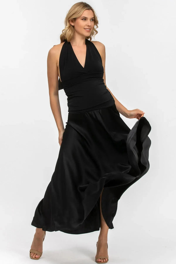 ATLANTE | Black Maternity Evening Dress with Halter Neck