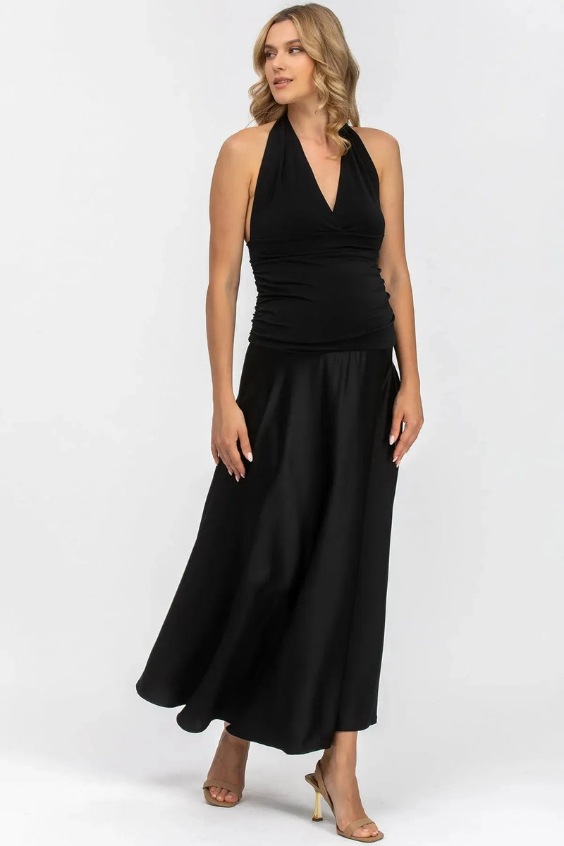 ATLANTE | Black Maternity Evening Dress with Halter Neck