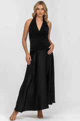 ATLANTE | Black Maternity Evening Dress with Halter Neck