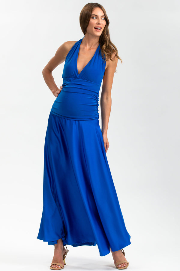 ATLANTE | Blue Maternity Evening Dress with Halter Neck
