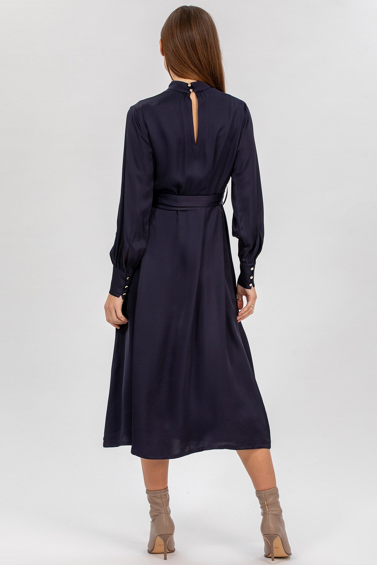 Abito premaman elegante blu scuro a maniche lunghe, ideale per gravidanza