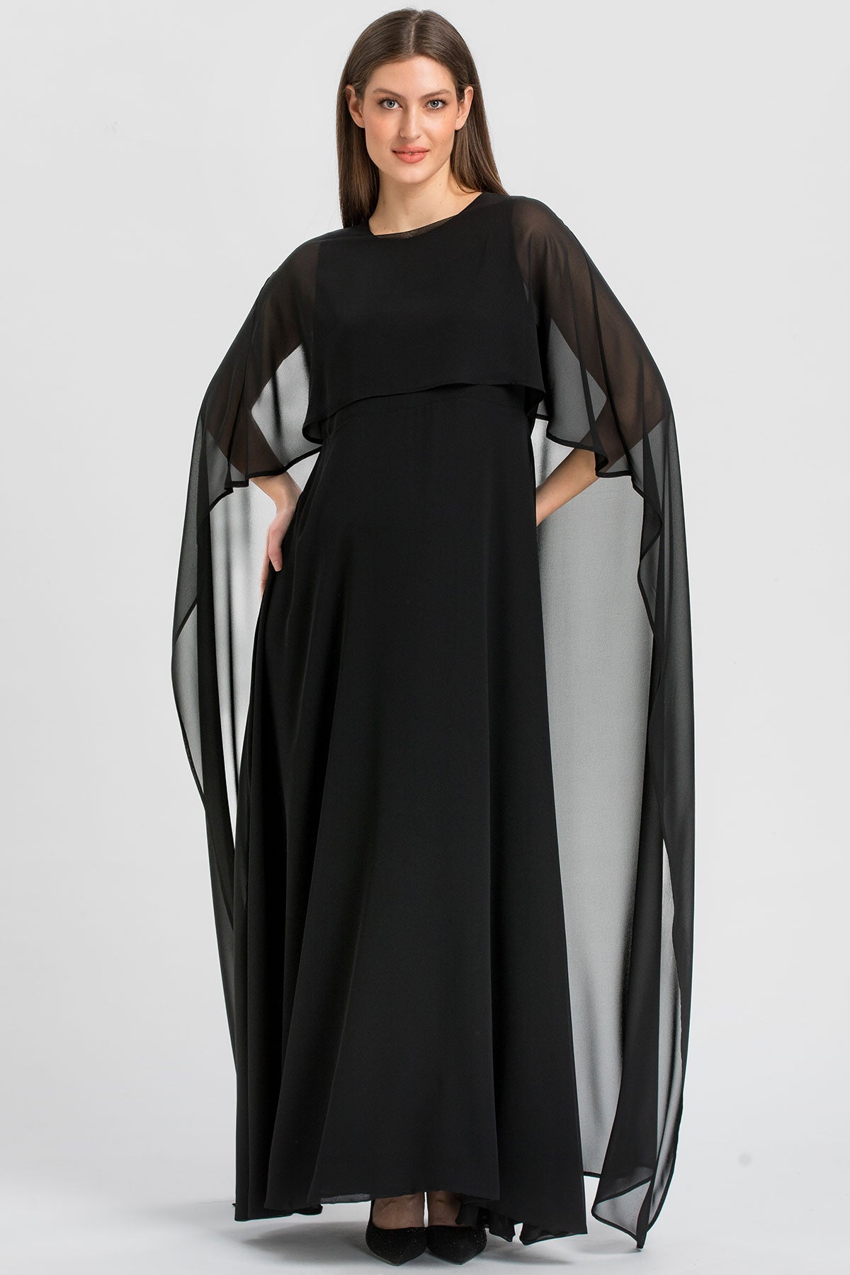 GLORIA | Maxi Abito Premaman Nero con Mantello in Chiffon