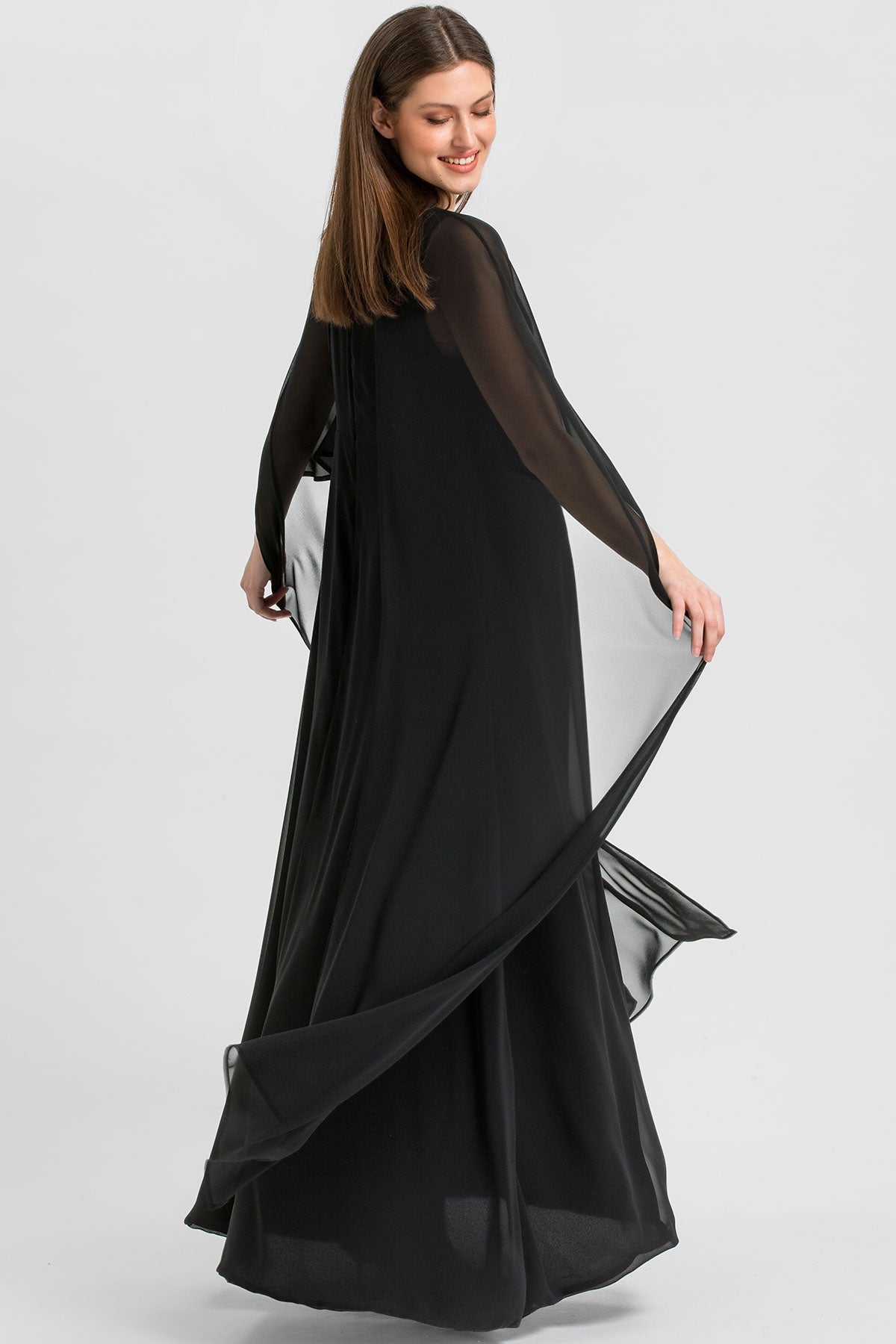 GLORIA | Maxi Abito Premaman Nero con Mantello in Chiffon