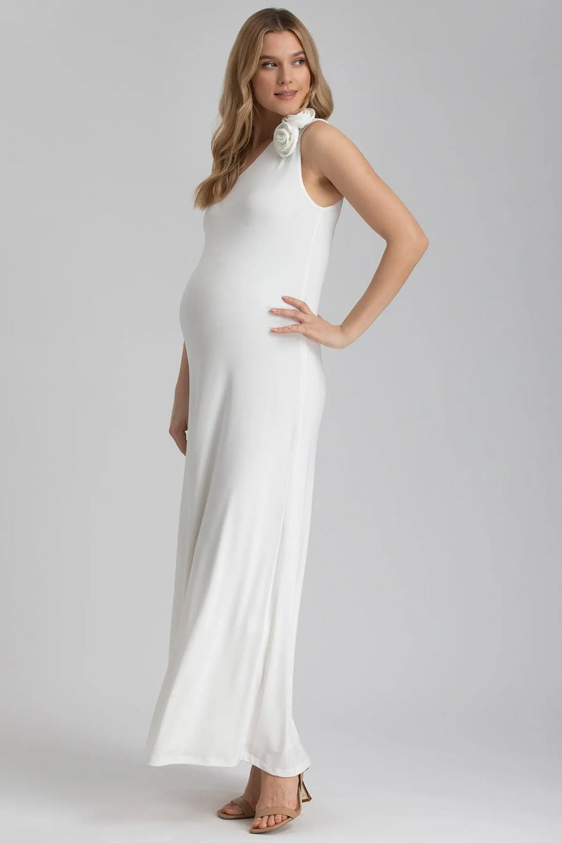 EVA | White One-Shoulder Maternity Dress with Detachable Flowers 