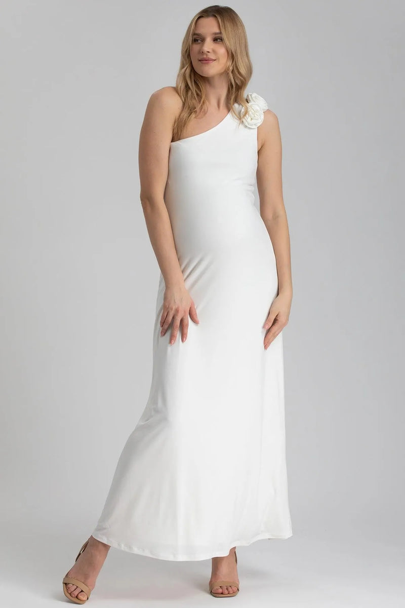 EVA | White One-Shoulder Maternity Dress with Detachable Flowers 