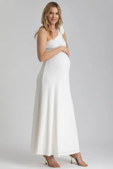 EVA | White One-Shoulder Maternity Dress with Detachable Flowers 
