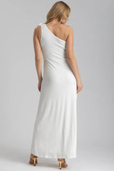 EVA | White One-Shoulder Maternity Dress with Detachable Flowers 