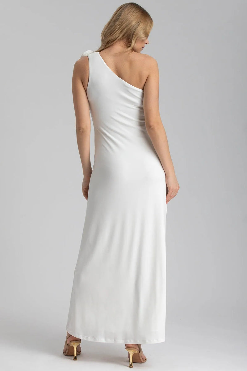 EVA | White One-Shoulder Maternity Dress with Detachable Flowers 