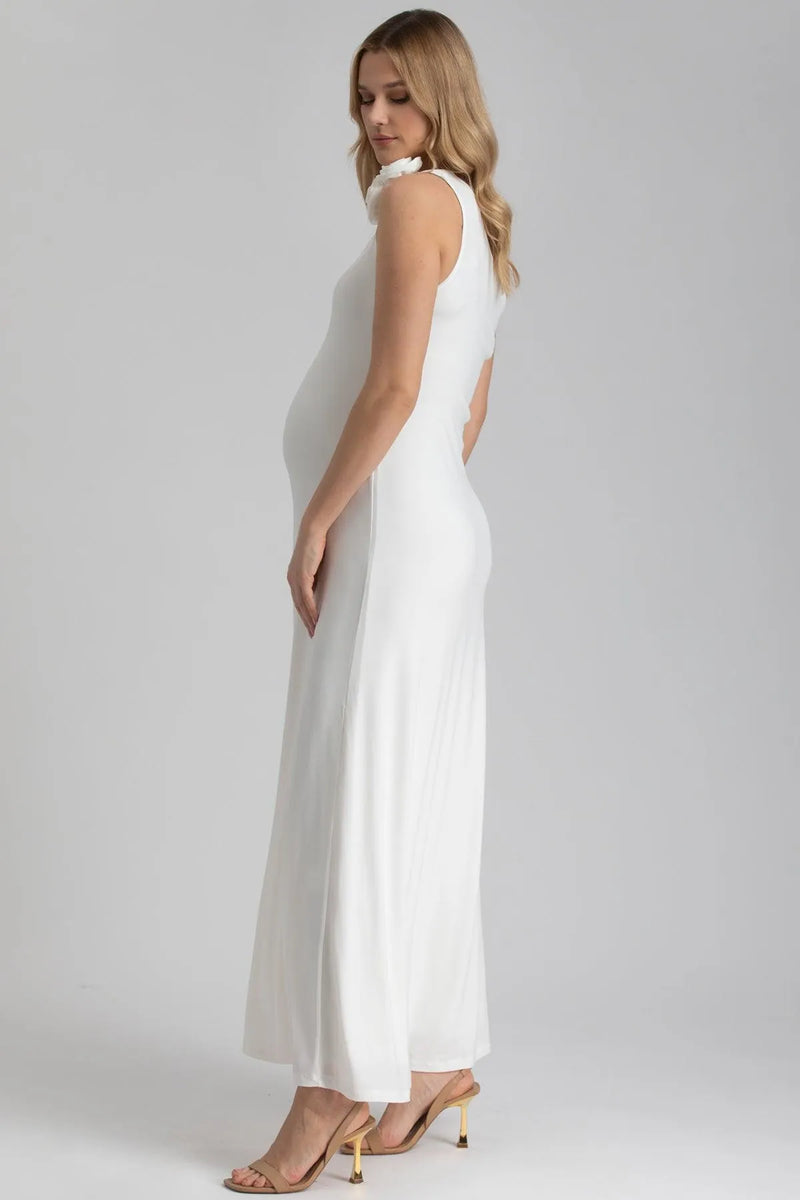 EVA | White One-Shoulder Maternity Dress with Detachable Flowers 