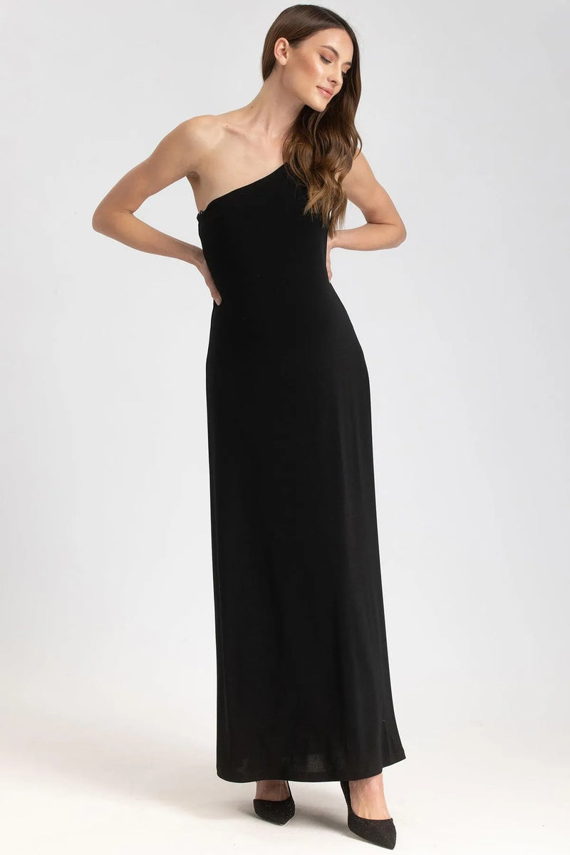 EVA | Black One-Shoulder Maternity Dress with Detachable Flowers 