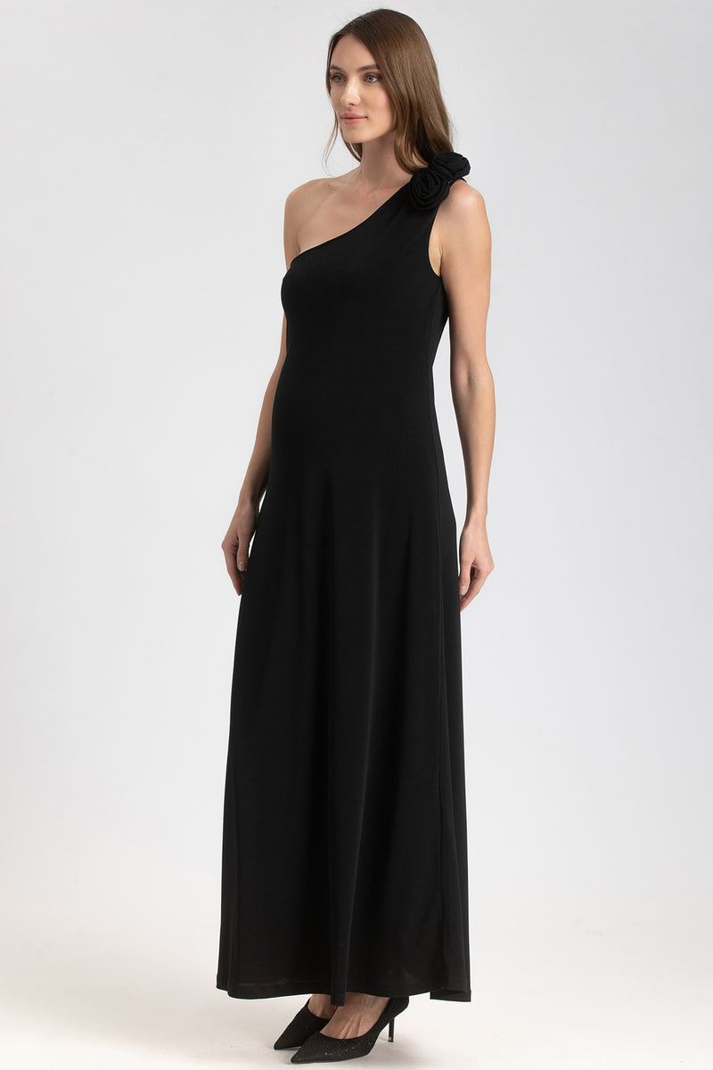 EVA | Black One-Shoulder Maternity Dress with Detachable Flowers 