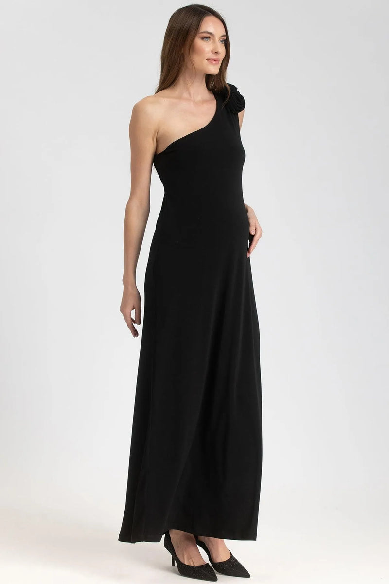 EVA | Black One-Shoulder Maternity Dress with Detachable Flowers 