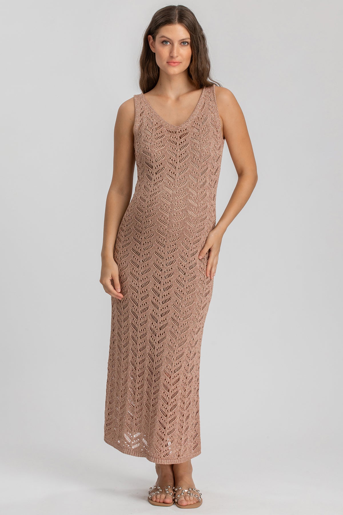 PORTOFINO | Maxi Abito Premaman Rosa a Rete con Scollo a V