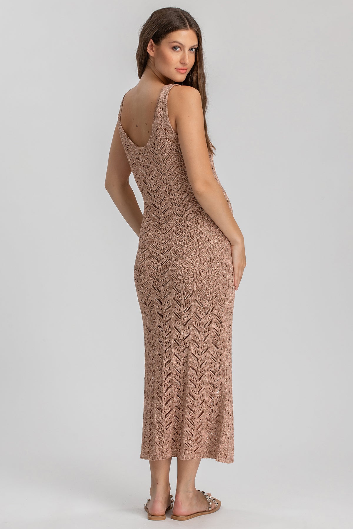 PORTOFINO | Maxi Abito Premaman Rosa a Rete con Scollo a V