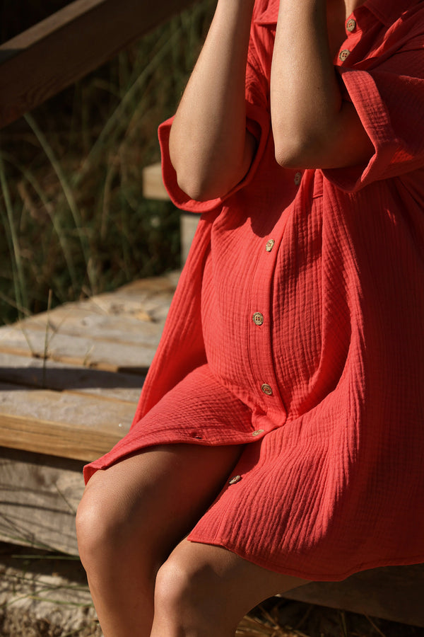 BERTILLE | Abito da Camicia Premaman e Allattamento Corallo