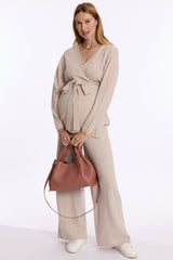 HILLS | Pantaloni Premaman Beige in Lana e Cachemire