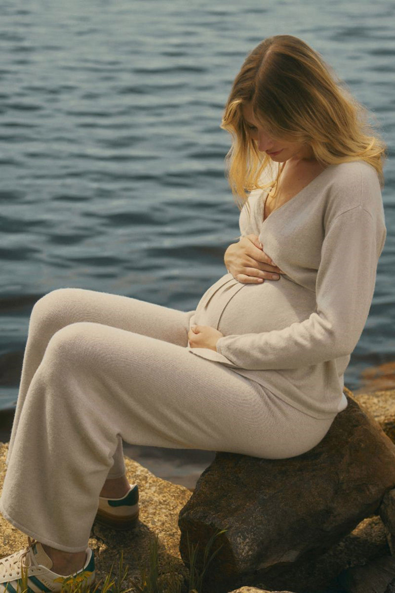 HILLS | Pantaloni Premaman Beige in Lana e Cachemire