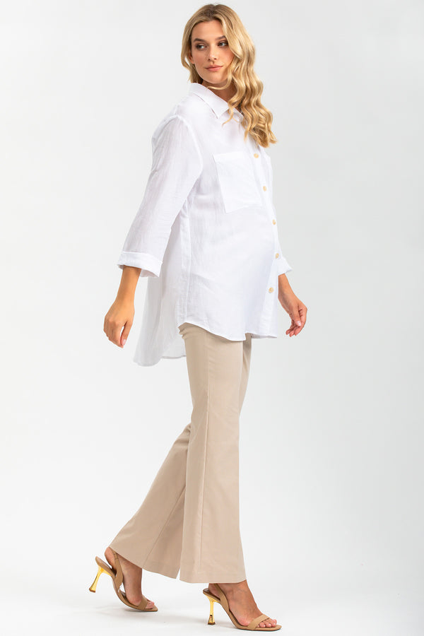 KEVIN | Beige Maternity Trousers with Flared Leg