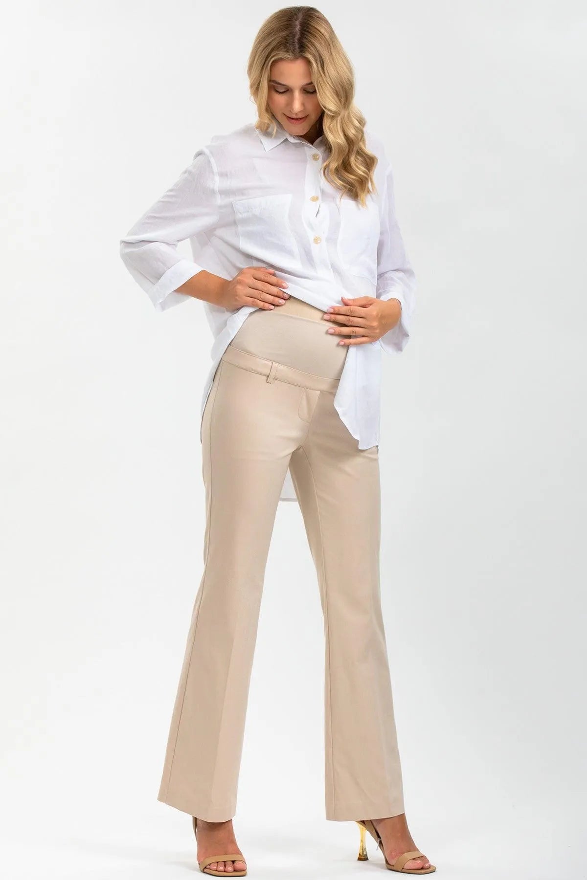 KEVIN | Pantaloni Premaman Beige a Gamba Svasata - Pietro Brunelli