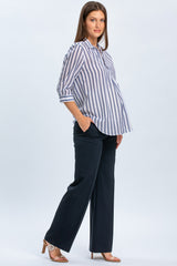 CRISTIAN | Pantaloni Premaman Blu Scuro a Gamba Larga