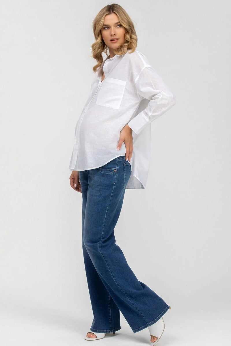 SOPHIA POCKET | Camicia Premaman Oversize con Tasche Frontali in Lino Bianca - Pietro Brunelli