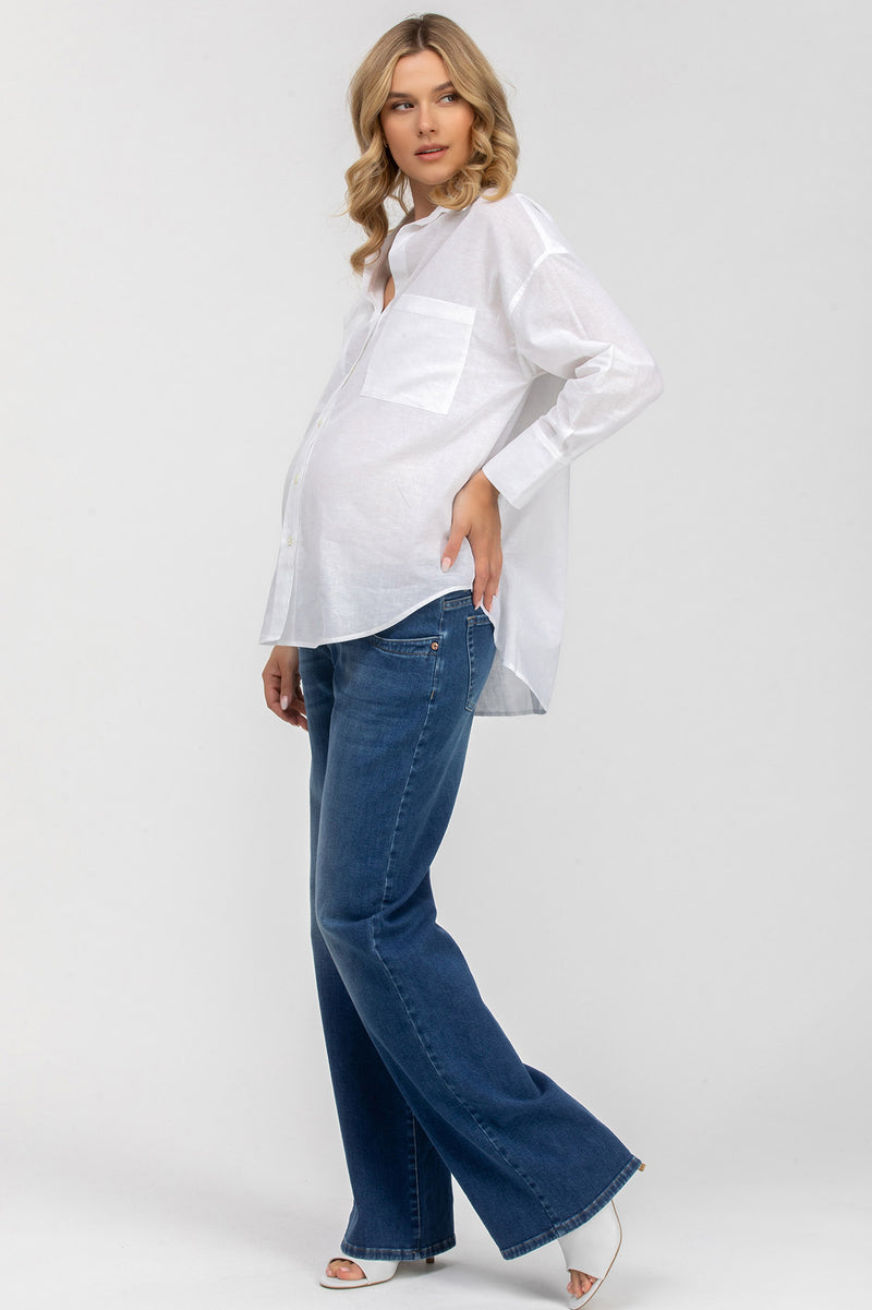 SOPHIA POCKET | Oversized White Linen mATERNITY Shirt with Front Pockets 