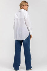 SOPHIA POCKET | Camicia Premaman Oversize con Tasche Frontali in Lino Bianca - Pietro Brunelli