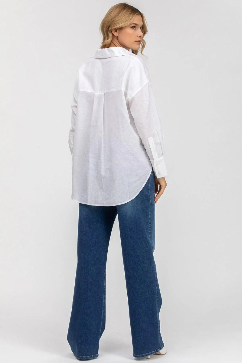 SOPHIA POCKET | Oversized White Linen mATERNITY Shirt with Front Pockets 