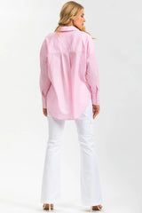 SOPHIA POCKET | Oversized Pink Linen Maternity Shirt with Front Pockets 