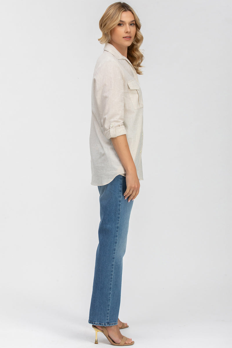 SAFARI POCKET | Camicia Utility in Lino Beige