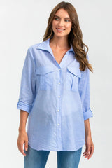 SAFARI POCKET | Camicia Utility Premaman in Lino Blu - Pietro Brunelli