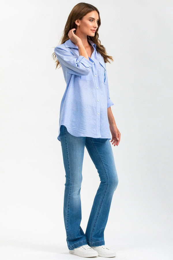 SAFARI POCKET | Camicia Utility Premaman in Lino Blu - Pietro Brunelli