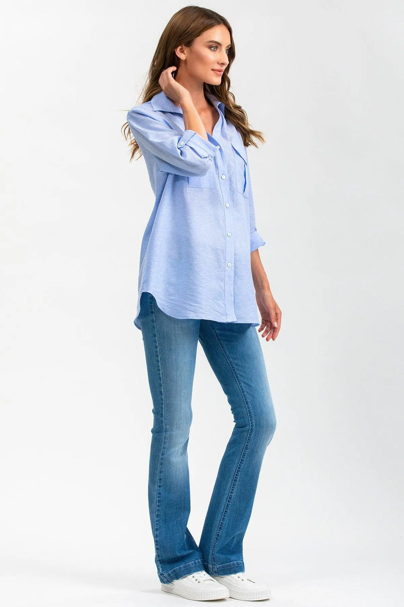 SAFARI POCKET | Camicia Utility Premaman in Lino Blu - Pietro Brunelli