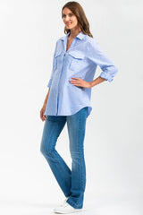 SAFARI POCKET | Camicia Utility Premaman in Lino Blu - Pietro Brunelli