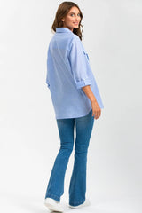 SAFARI POCKET | Camicia Utility Premaman in Lino Blu - Pietro Brunelli