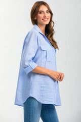 SAFARI POCKET | Camicia Utility Premaman in Lino Blu - Pietro Brunelli