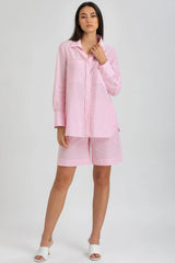 DAFNE | Pink Linen Shirt with Front Pockets 