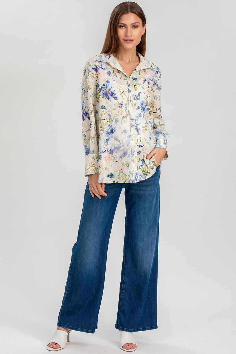 JANE QA44 | Oversized Printed Shirt with Cuff Buttons