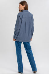 ANGELINA | Blue Maternity Shirt in Technical Cotton with Front Pockets