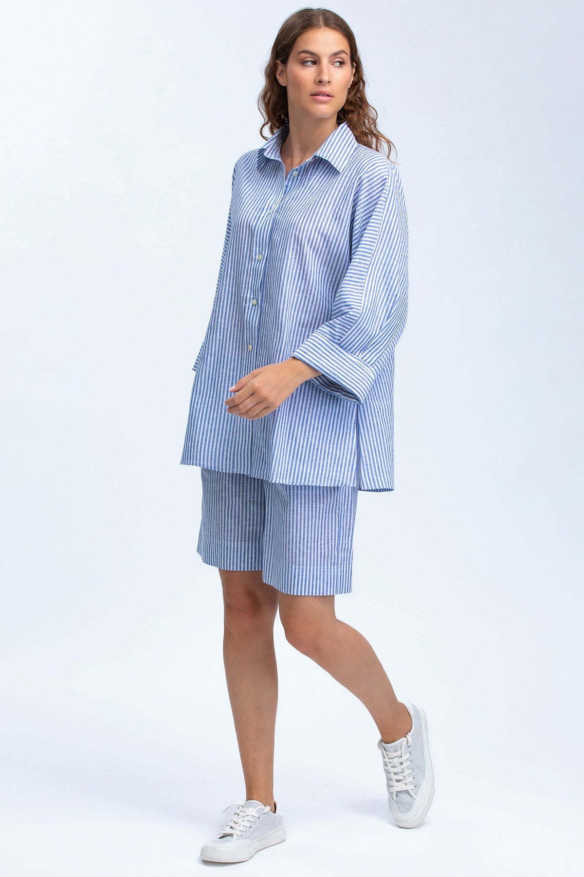 VULCANO SHORTS | Pantaloncini in Lino a Righe Blu